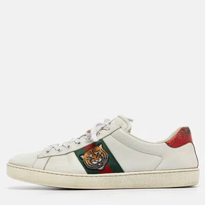 Pre-owned Gucci White Leather Web Ace Sneakers Size 46