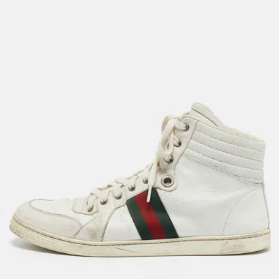 Pre-owned Gucci White Leather Web Detail High Top Sneakers Size 45