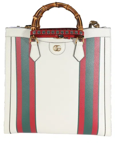 Gucci White Leather Web Large Diana Tote (authentic Pre-loved) In Multi