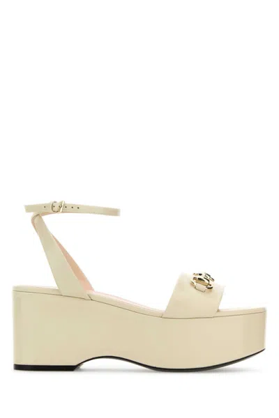 Gucci White Leather Wedges In White