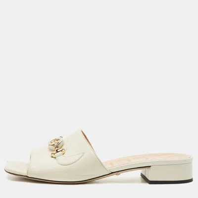 Pre-owned Gucci White Leather Zumi Flat Sandals Size 39.5