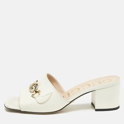 Pre-owned Gucci White Leather Zumi Slide Sandals Size 39.5