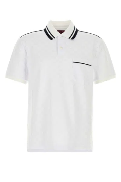GUCCI MEN WHITE LOGO POLO, L LUXURY POLOS FOR MEN DARVEYS