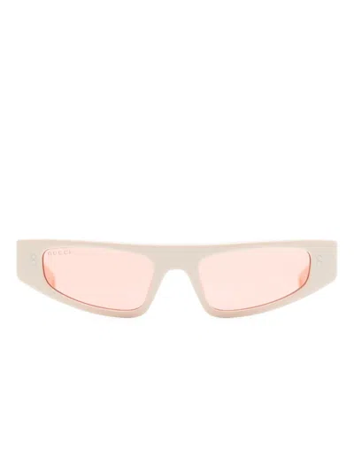 Gucci White Logo-print Rectangle-frame Sunglasses In Neutrals