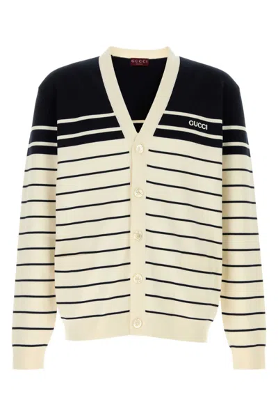 GUCCI WHITE LOGO STRIPED CARDIGAN