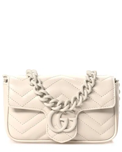 Gucci White Matelasse Calfskin Leather Monochrome Gg Marmont Chain Belt Bag  (authentic Pre-loved)