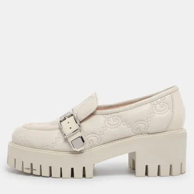 Pre-owned Gucci White Matelasse Leather Buckled Platform Loafers Size 38.5