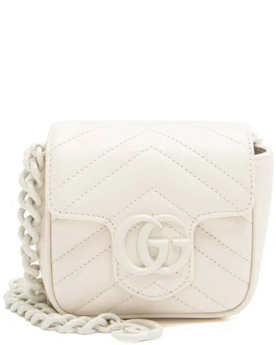 Gucci White Matelasse Leather Gg Marmont Monochrome Square Chain Belt Bag (authentic Pre-loved)