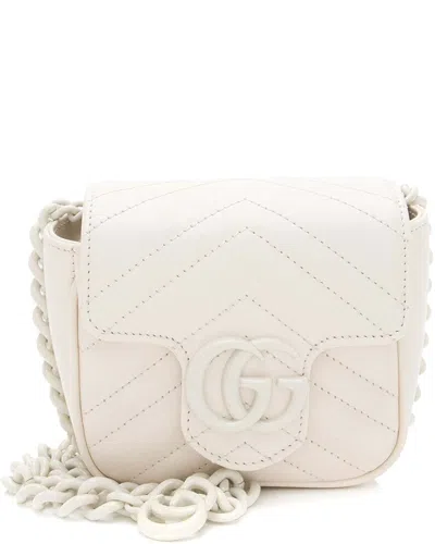 Gucci White Matelasse Leather Gg Marmont Monochrome Square Chain Belt Bag  (authentic Pre-loved)