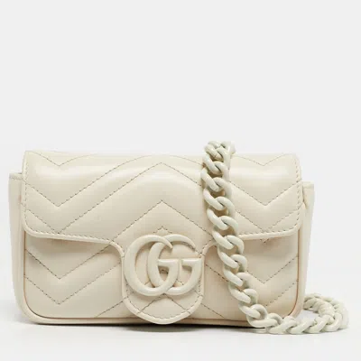 Pre-owned Gucci White Matelasse Leather Monochrome Gg Marmont Chain Belt Bag