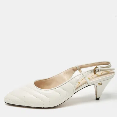 Pre-owned Gucci White Matelasse Leather Slingback Pumps Size 38