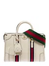 Gucci White Medium Duffle Bag With Gg Logo And Web Motif In Leather Woman In White