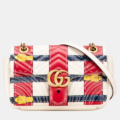 Pre-owned Gucci White Medium Gg Marmont Matelasse Leather Trompe Loeil Shoulder Bag