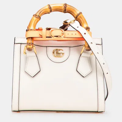 Pre-owned Gucci White Mini Calfskin Bamboo Diana Satchel
