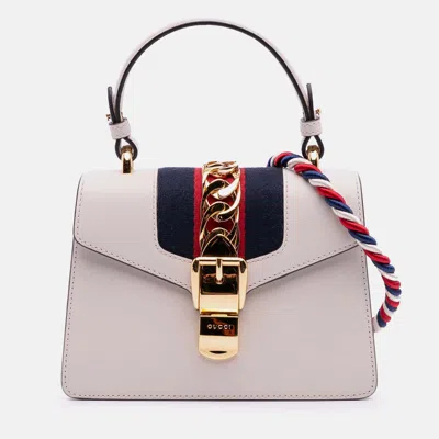 Pre-owned Gucci White Mini Calfskin Sylvie Satchel