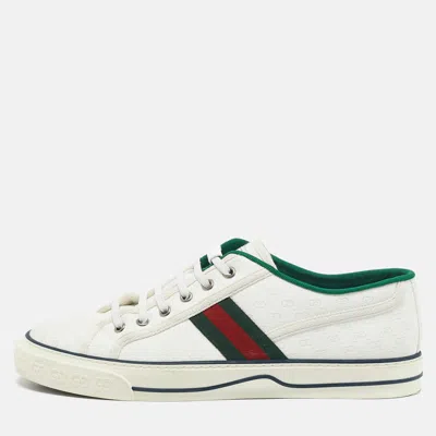 Pre-owned Gucci White Mini Gg Jacquard Fabric Tennis 1977 Low Top Sneakers Size 43