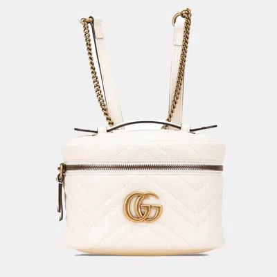 Pre-owned Gucci White Mini Gg Marmont Matelasse Leather Round Backpack