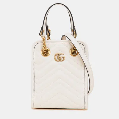 Pre-owned Gucci White Mini Gg Marmont Matelasse Leather Satchel