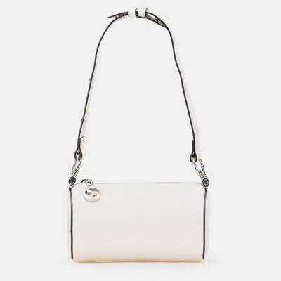 Pre-owned Gucci White Mini Leather Blondie Barrel Shoulder Bag