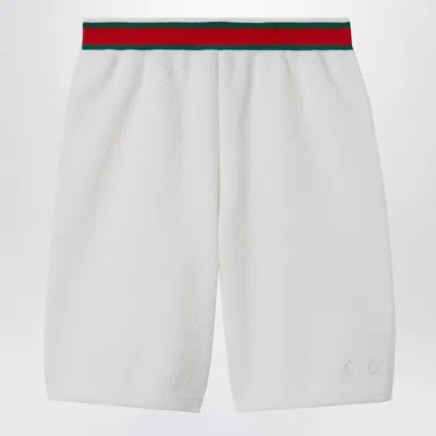 Gucci White Mini Shorts With Web Ribbon Trim