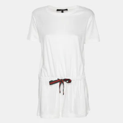 Pre-owned Gucci White Modal Web Belt Top L