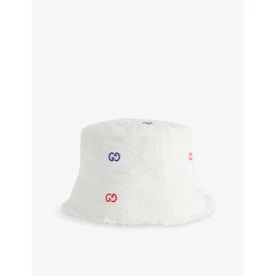 Gucci Kids' Monogram Frayed Cotton Bucket Hat In White