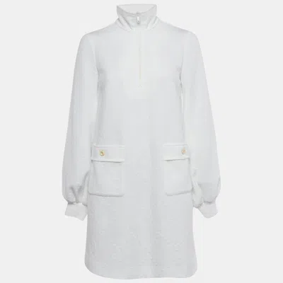 Pre-owned Gucci White Monogram Jersey High Neck Mini Dress Xxs