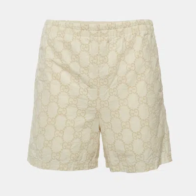 Pre-owned Gucci White Monogram Pattern Cotton Shorts S
