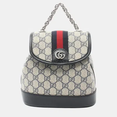 Pre-owned Gucci White Navy Coated Canvas Leather Offdia Gg Supreme Backpack In Navy Blue