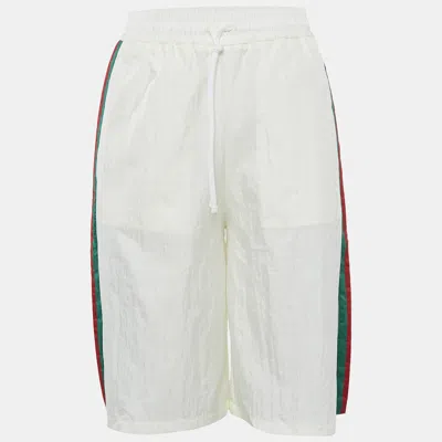 Pre-owned Gucci White Nylon Web Drawstring Waist Shorts S