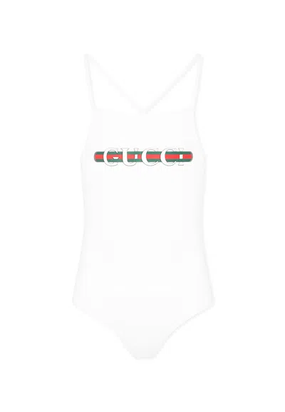 Gucci Kids' White One-piece Swimsuit For Girl With Logo
