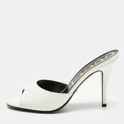 Pre-owned Gucci White Patent Leather Slide Sandals Size 38