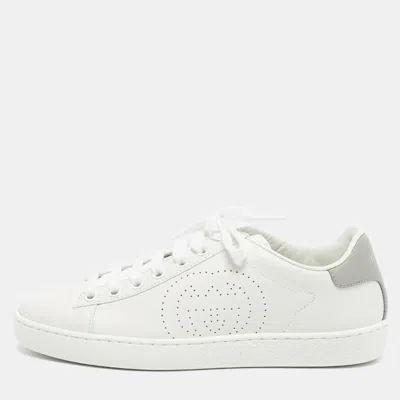 Pre-owned Gucci White Perforated Interlocking G Leather Ace Sneakers Size 35