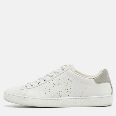 Pre-owned Gucci White Perforated Interlocking G Leather Ace Sneakers Size 36