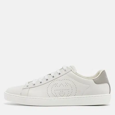 Pre-owned Gucci White Perforated Interlocking G Leather Ace Sneakers Size 38