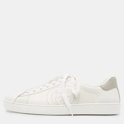 Pre-owned Gucci White Perforated Interlocking G Leather Ace Sneakers Size 44.5