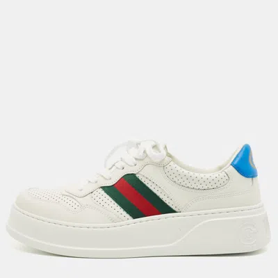 Pre-owned Gucci White Perforated Leather Gg Chunky B Sneakers Size 41.5