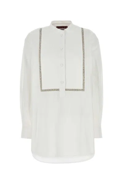 GUCCI WHITE POPLIN SHIRT WITH DETAILS