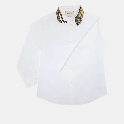 Pre-owned Gucci White Poplin Tiger Embroidered Long Sleeve Shirt 4 Yrs