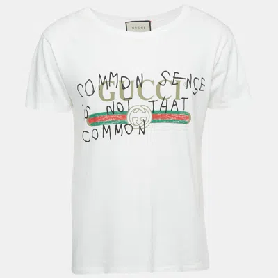 Pre-owned Gucci White Printed Cotton Distressed T-shirt S