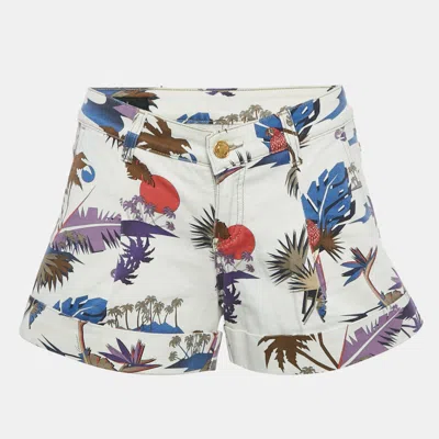 Pre-owned Gucci White Printed Denim Shorts S Waist 29"