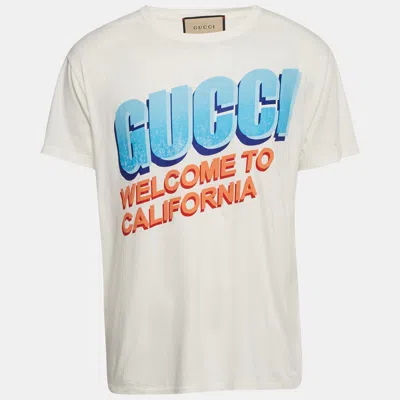Pre-owned Gucci White Printed Jersey Crewneck T-shirt S