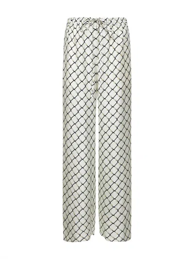 Gucci White Printed Silk Twill Drawstring Trousers In Gray