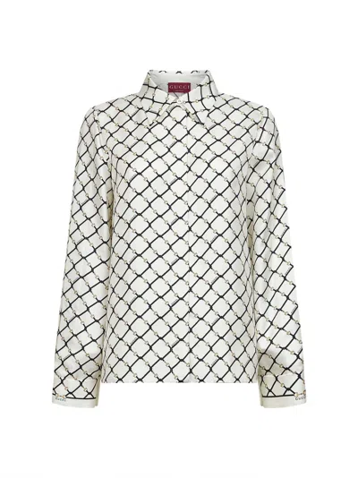 Gucci White Printed Silk Twill Shirt In Multi