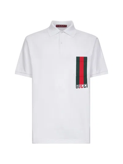 Gucci White Printed Stretch Cotton Piquet Polo Shirt