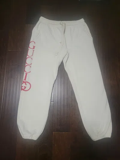 Pre-owned Gucci White Red Side Logo Joggers