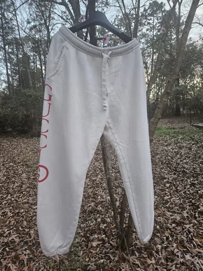 Pre-owned Gucci White Red Side Logo Joggers