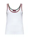 Gucci White Ribbed Top With Web Detail On The Edges In Cotton Woman In White