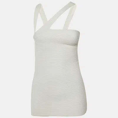 Pre-owned Gucci White Ribbed Knit Halter Neck Top S