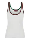 Gucci White Ribbed Top With Web Detail On The Edges In Cotton Woman
